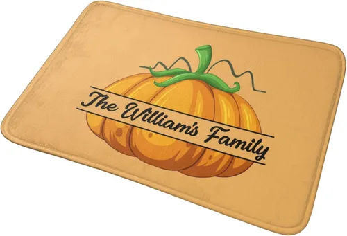Vista 8 de SLML Tapete personalizado de calabaza Tapete con nombre personalizado, tapete de calabaza naranja para puerta delantera, hogar, cocina, decoración