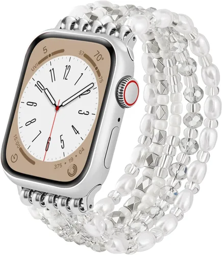 Vista 24 de VISOOM Pulsera bohemia con cuentas compatible con Apple Watch de 38/40/41/1.654 in para mujer – Correa elástica de iWatch para mujer para Apple