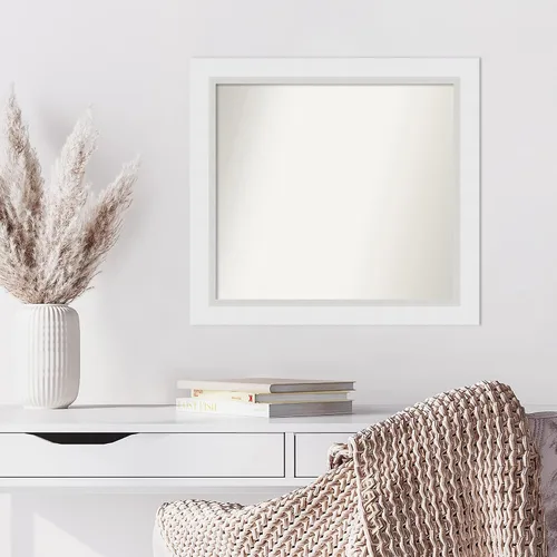 Vista 6 de Amanti Art Espejo de baño blanco para sobre el fregadero, 24 x 26 pulgadas, espejo rectangular blanco y blanco, marco de madera contemporáneo