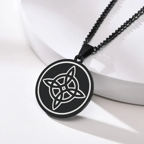 Vista 3 de MEALGUET Collar con nudo de bruja de acero inoxidable estrella de bruja negra El nudo celta mágico Wiccan Symbol colgante de joyería pagana regalo