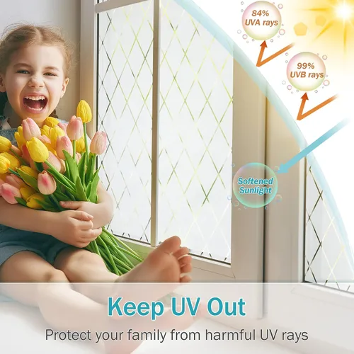 Vista 3 de VELIMAX Película esmerilada de celosía para ventana, película de privacidad para ventana, vinilo opaco de vinilo adhesivo no adhesivo, anti-UV, 29.5