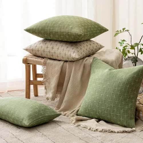 Vista 62 de MIULEE - Juego de 2 fundas de almohada decorativas de lino de arpillera navideñas, modernas, estilo campestre, rústicas, tejidas, con textura