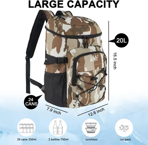 Vista 6 de WOLT Mochila enfriadora, 24 latas aisladas, a prueba de fugas, ligera y suave, enfriador de camping, enfriador de playa de gran capacidad, mochila
