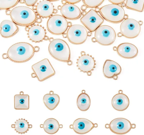 Vista 10 de 32 dijes de conector contra el mal de ojo, forma de ojo de caballo cuadrado con forma de ojo de caballo con conectores de ojo malvado