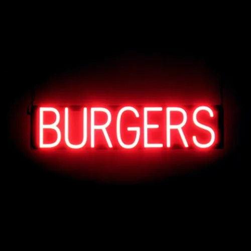 Vista 44 de SpellBrite HAMBURGERS Letrero para restaurantes Letreros relacionados con el comedor con aspecto de neón, luz LED roja 40.0 x 6.3 pulgadas Rojo