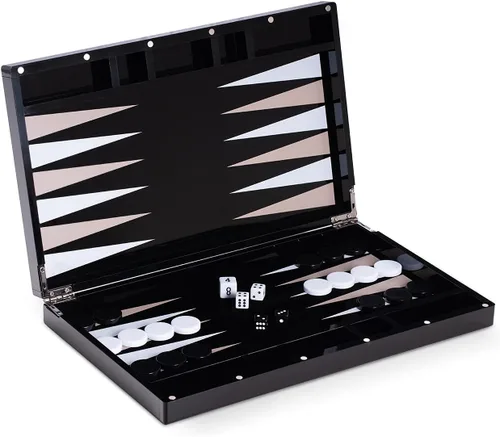 Vista 2 de Bey-Berk Damien - Juego de backgammon de acrílico, estuche de Lucite negro de 14 pulgadas con cierre magnético y piezas de juego completas, elegante