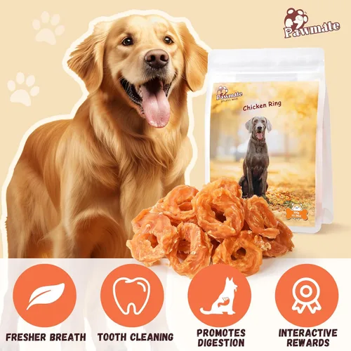 Vista 9 de Golosinas para perros Pawmate, anillos de pollo deshidratados, sin pellejo crudo, sin granos, pechos de pollo naturales reales, golosinas