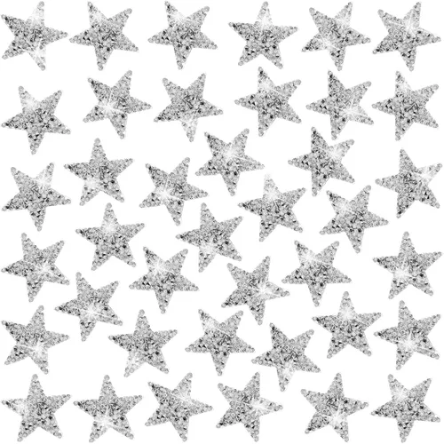 Vista 9 de Ximalun 37 parches de estrellas de 6 tamaños para planchar, apliques de estrella con diamantes de imitación, parches adhesivos para planchar en Negro