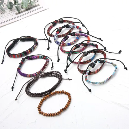 Vista 4 de HZMAN Mezcla de 6 pulseras envolventes para hombres y mujeres, pulseras étnicas tribales (mezcla de 6 envolturas)