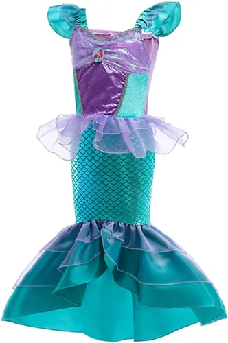Vista 2 de Disfraz de sirena para niñas 2023, vestido de fiesta de princesa de sirena con diadema