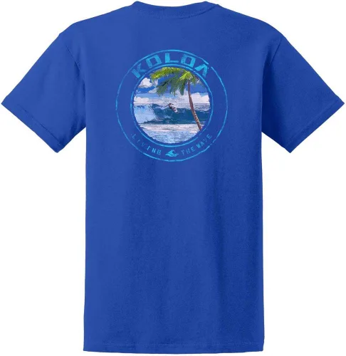 Vista 75 de Koloa Surf - Camisetas de algodón pesado para hombre, tallas grandes y altas Azul acuático/negro buscando diseño de ondas