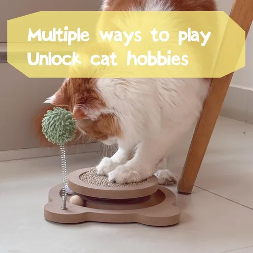 Vista 5 de Lindo rascador de gato, juguetes rascadores interactivos para gatos de interior y gatito natural de sisal para gatos, pelotas de pista, juguete