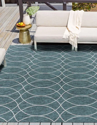 Vista 38 de Unique Loom Outdoor Trellis Collection - Alfombra de área (10 pies, redonda, verde/marfil)