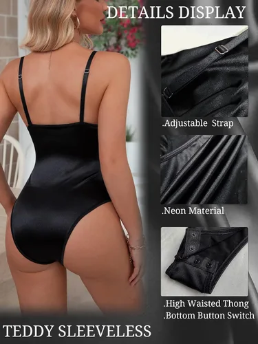 Vista 2 de Dlsave Sexy corsé de neón para mujer, cuello en V profundo, de satén, para salir