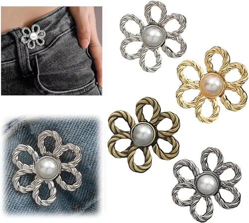 Vista 9 de Botones tensores de cintura de jeans de flores para ajuste de hebilla de cintura ajustable, conjunto para jeans sueltos, pantalones de mezclilla