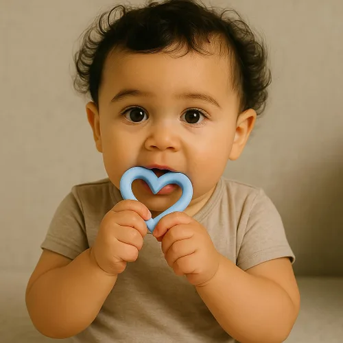 Vista 3 de Mordedor de corazón de silicona para el día de San Valentín, juguetes de dentición de corazón de 6 a 12 meses, 0 a 6 meses, juguetes para masticar