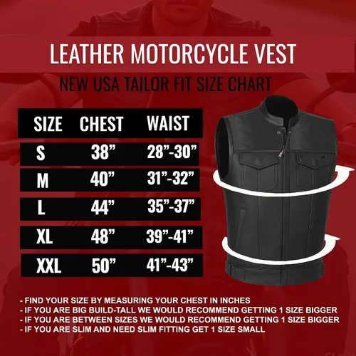 Vista 6 de SOA - Chaleco de motocicleta para hombre, piel de búfalo de alta calidad, armadura trasera, bolsillos interiores, chalecos de club de motociclista