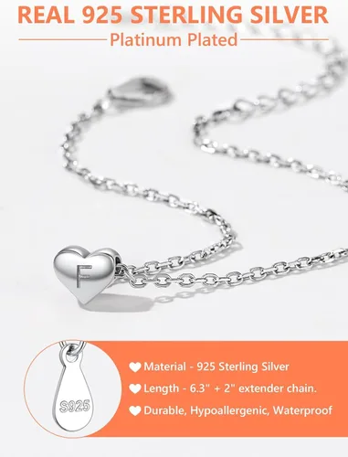 Vista 4 de Silvora Pulseras de plata de ley 925 con inicial de corazón A-Z, pulseras de letras de la A a la Z, pulsera delicada para mujer