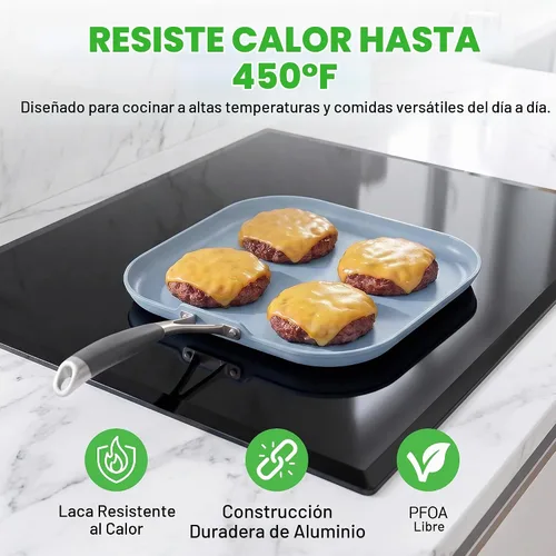 Vista 7 de NutriChef 11-Inch Square Griddle Pan Nonstick with Induction Base