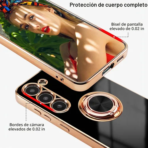 Vista 5 de Funda para Samsung Galaxy S23 con 1 Protector de Pantalla, Soporte de Anillo de Rotación de 360° Integrado con Soporte Magnético, Cubierta Negro