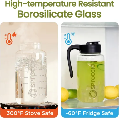 Vista 2 de Jarra de vidrio de borosilicato de 64 onzas con tapa, resistente al calor, boquilla abatible hermética a prueba de fugas, jarra de tarro Mason