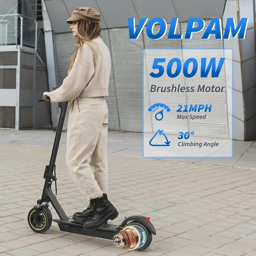Vista 10 de Electric Scooter, 500W Motor, 28 Miles Range, Dual Suspensions Negro - amarillo