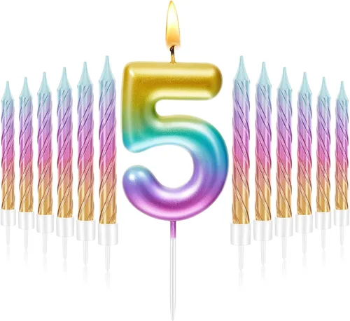 Vista 7 de Treela Vela de cumpleaños de 3 años para pastel con 12 piezas en espiral con números de arco iris, velas degradadas de tercer cumpleaños para niñas