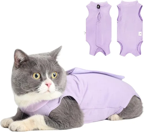 Vista 8 de Traje de recuperación para gatos para heridas abdominales o enfermedades de la piel, mameluco de gato para gatos después de la cirugía, traje