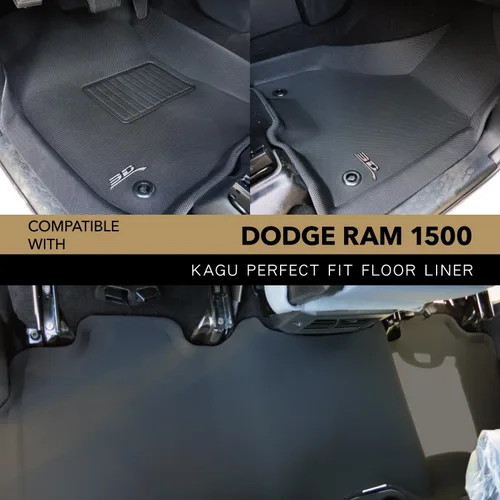 Vista 2 de 3D MAXpider Kagu - Tapete de suelo (negro) compatible con Dodge Ram 1500 Crew Cab/2500/3500 Crew/Mega Cab 2012-2018/1500 Classic Crew Cab 2019-2024