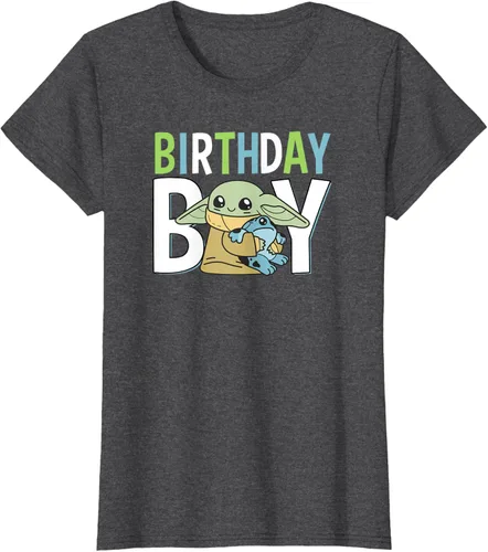 Vista 4 de Star Wars: The Mandalorian Grogu Birthday Boy Hug Blue Green T-Shirt Negro
