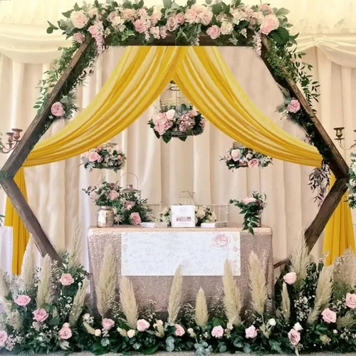 Vista 6 de FUHSY Tela de Drapeado Dorada para Arco de Boda 20 PIES 1 Panel Tela de Gasa Cortinas de Tela para Telón de Fondo de Arco de Boda Cortinas de Techo