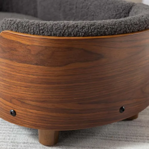 Vista 6 de Sofá cama elevado para mascotas con patas de madera maciza, respaldo de madera doblada y cojín de cachemira, muebles de lujo para mascotas
