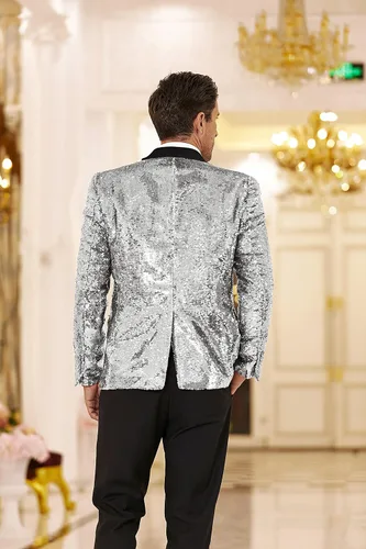 Vista 3 de Coofandy Chaqueta de traje de lentejuelas brillante Blazer de un botón de esmoquin para fiesta, boda, banquete, baile de graduación