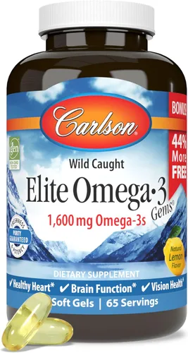 Vista 18 de Carlson Elite Omega-3 Gems 1600 mg de ácidos grasos Omega 3, incluyendo EPA y DHA, aceite de pescado noruego capturado en la naturaleza, suplemento
