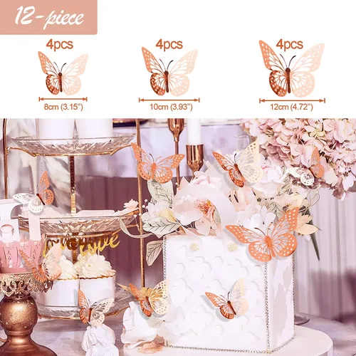 Vista 5 de Pugkloy Decoraciones de fiesta de cumpleaños de oro rosa y azul marino con pancarta de feliz cumpleaños, cortinas, pared de mariposa, guirnalda