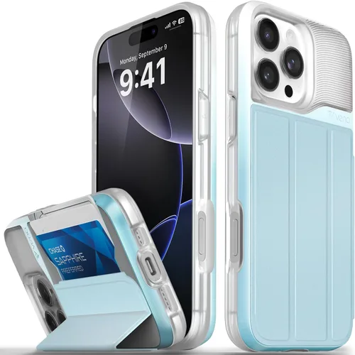 Vista 56 de VENA vCommute - Funda tipo cartera para iPhone 15, [protección contra caídas de grado militar] Funda de cuero con ranura para tarjetas con soporte