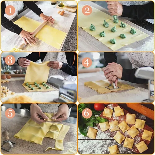 Vista 4 de Juego de ruedas de corte de raviolis de 5 piezas, fabricantes de raviolis con rodillo, juego de cortador de sellos de raviolis con mango de madera