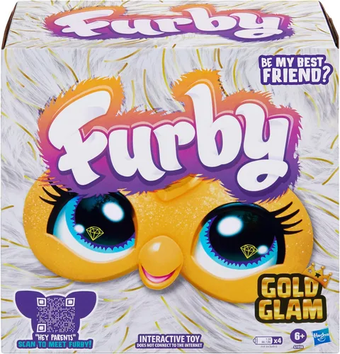 Vista 2 de Furby Gold Glam - Juguetes interactivos de peluche para niñas y niños de 6 años en adelante, animatrónico activado por voz, habla inglés y furbish