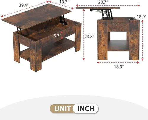 Vista 2 de Mesa auxiliar de madera rústica con almacenamiento, mesa consola con escritorio oculto para sala de estar Marrón