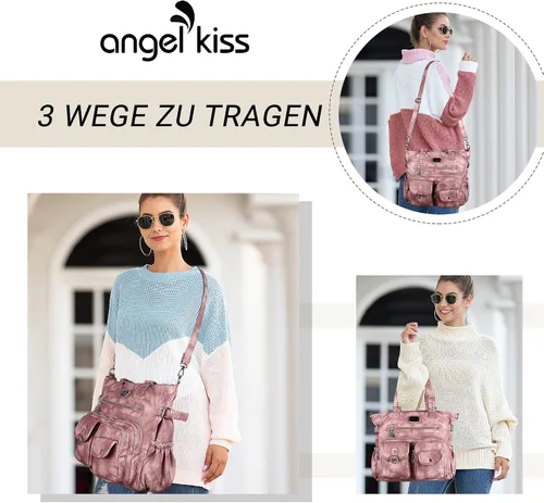 Vista 5 de Angel Kiss Monederos y bolso de mano para mujer, bolso de hombro de piel sintética suave para mujer, bolso de mano con asa superior