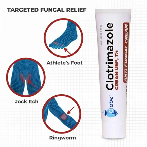 Vista 2 de Paquete de (5) Globe Crema antifúngica con clotrimazol 1% (1 oz) Alivia la picazón, ardor, agrietamiento y descamación asociados con infecciones