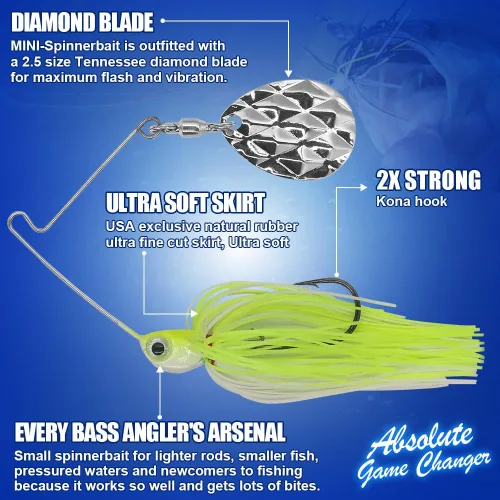 Vista 2 de XFISHMAN Mini Spinnerbaits para pesca de lubina, paquete de 6, cebo giratorio de Colorado, señuelos de pesca de agua superior, micro spinner