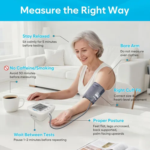 Vista 6 de Easy@Home Monitor digital de presión arterial superior del brazo con indicador de frecuencia de pulso, máquina de presión arterial automática