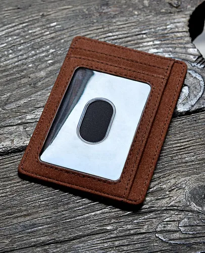 Vista 3 de Buffway - Cartera delgada minimalista de cuero con protección RFID para hombre y mujer
