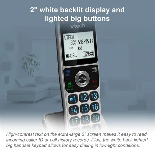 Vista 7 de VTech VS306-5 DECT 6.0 5 teléfonos inalámbricos para el hogar con Bluetooth, sistema de contestación, bloqueador de llamadas inteligente, anuncio
