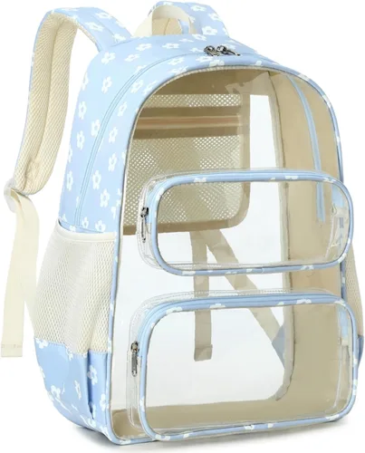 Vista 25 de CAMTOP Mochila transparente resistente y transparente para estudiantes, escuela, trabajo, festival, viajes, deportes, Beige, Mediana, Camtop Mochila