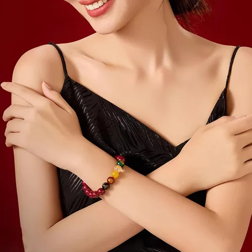 Vista 5 de Pulsera china de la riqueza y la suerte del Feng Shui para mujeres para atraer dinero, riqueza, éxito, pulseras de dinero con cuentas para mujer