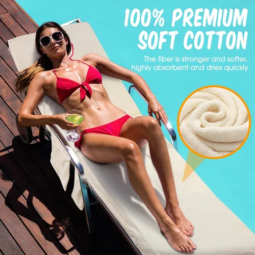 Vista 5 de Redbaker 2 fundas para sillas de playa con bolsillos laterales, toallas suaves de microfibra de algodón para silla de piscina, toallas con bolsillos