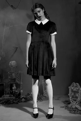 Vista 7 de Spadehill Halloween Women's Costume Velvet Peter Pan Collar Black Dress