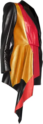 Vista 5 de Diseñador exclusivo medio peplum chaqueta de cuero genuino para las mujeres diseño multicolor negro rojo bronceado